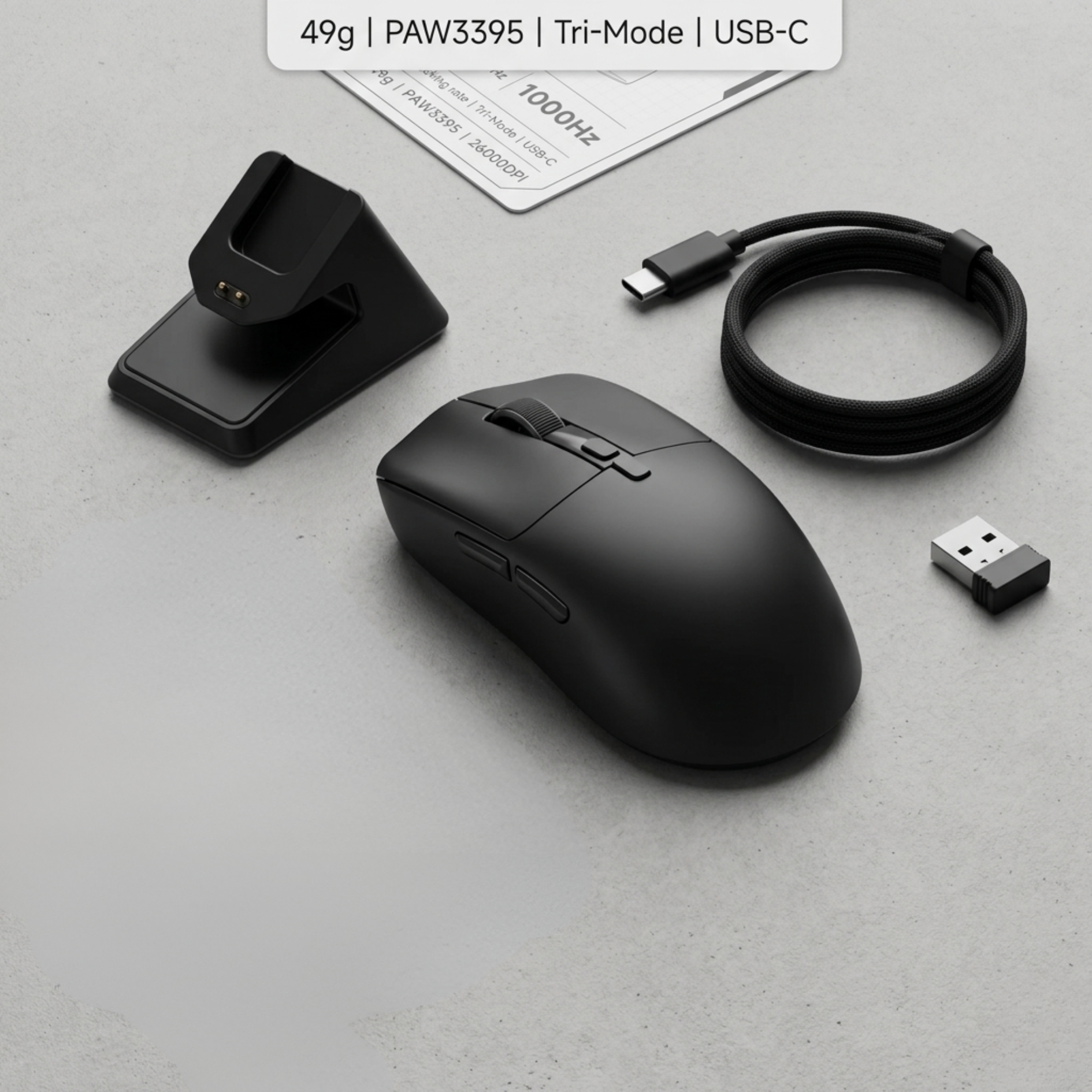 Matte Black 49g - Tri-mode Wireless Precision Mouse - Kerno