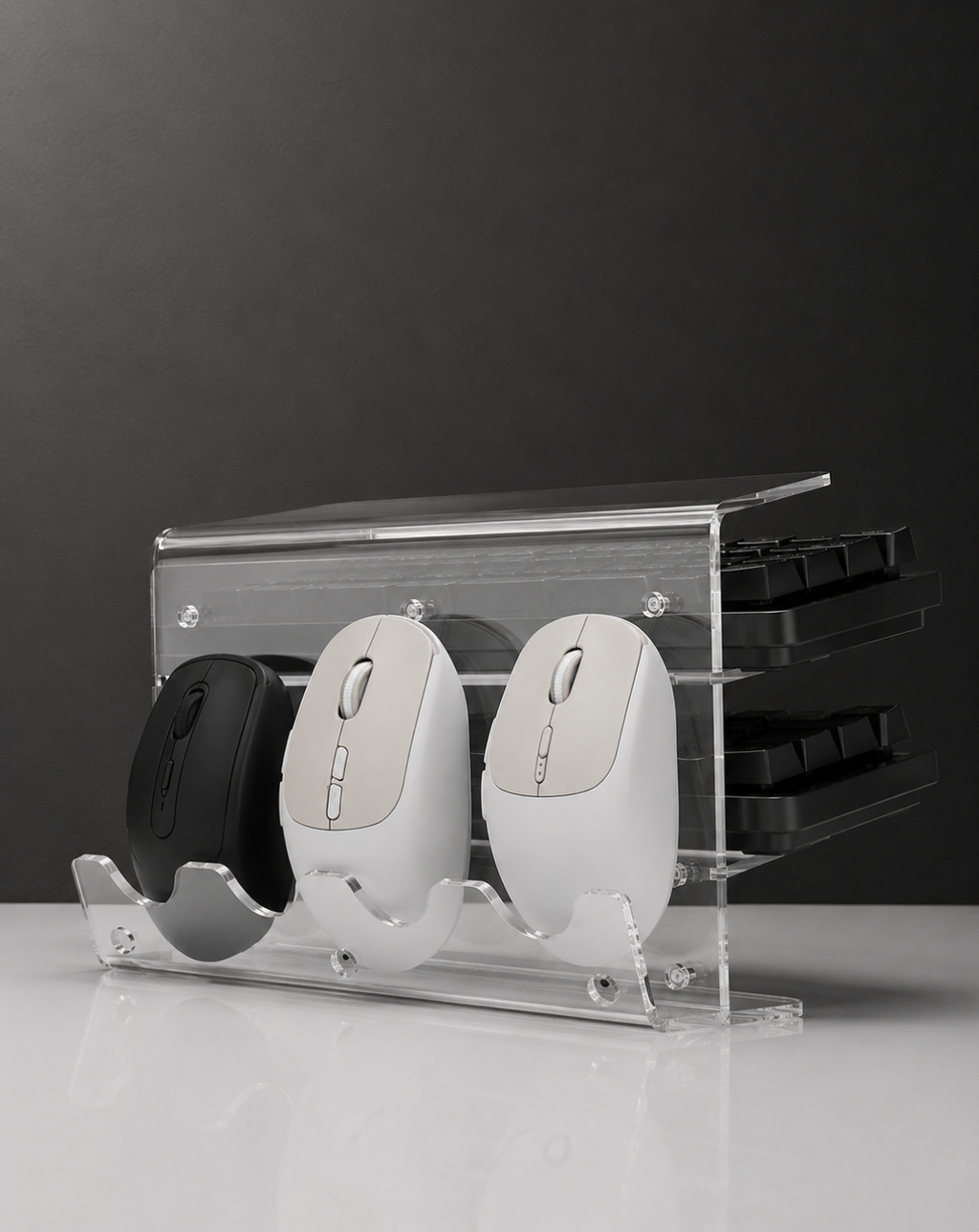 Three-Tier Acrylic Keyboard & Mouse Display Rack - Kerno