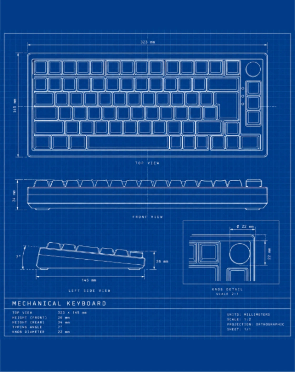 Ink Dust Black: 75% Wireless Keyboard, Foldable Palm Rest - Kerno